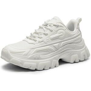 Women White Chunky Fashion Sneakers Bold Lace-Up Comfortable Sneakers